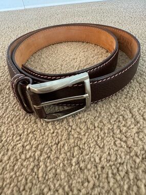 Men’s Dark Brown Leather Belt with Silver Buckle